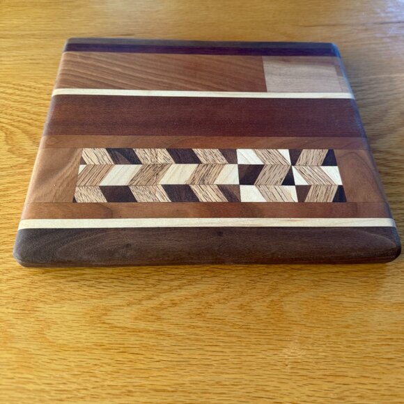 Cutting Board Reversible Hand Crafted Mixed Hardwoods Star of David - Picture 4 of 10